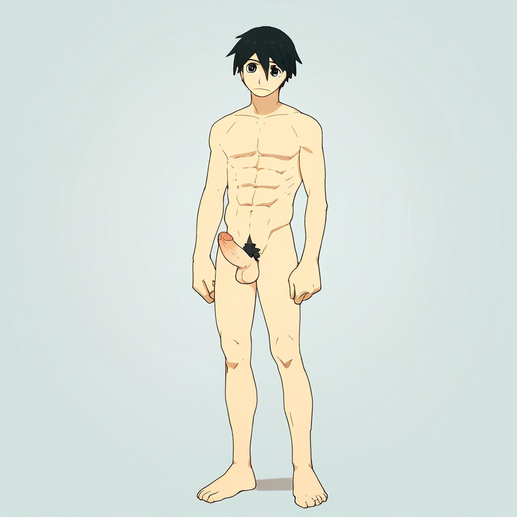 Toru Hoshina, solo, black eyes, 1boy, male focus, black hair, pubic hair, completely nude, abs, penis, balls, standing,  hard penis, score_9, score_8_up, score_7_up, score_6_up <lora:vinceteaa_020_04v2-step00000400r:1> good face, good eyes, looking at viewer, full body, standing,