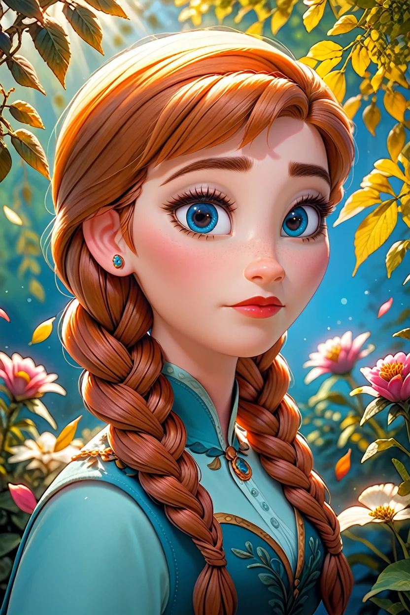 score_9, score_8_up, score_7_up,
<lora:DisneyAnna:0.8>
DisneyAnna, 1girl, orange hair, blue eyes, twin braids, looking at viewer, standing in a sunlit garden, surrounded by blooming flowers, soft focus background with bokeh, gentle breeze rustling through leaves, romantic and dreamy ambiance