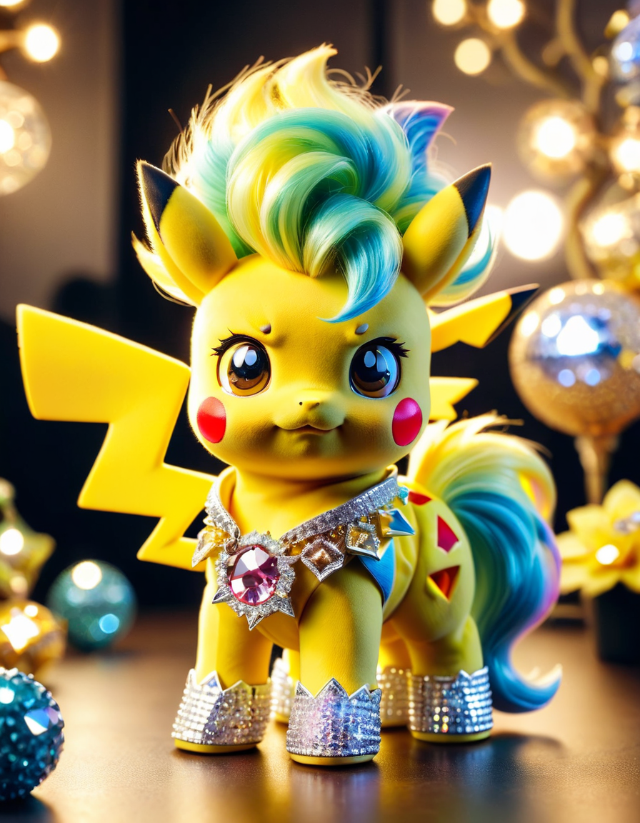 bright LUT, solo mid shot portrait photo of a real life version of pikapoke pikachu pony, made out of ral-bling <lora:ral-ltlpowny-sdxl:0.5>  <lora:ral-bling-sdxl:0.3>