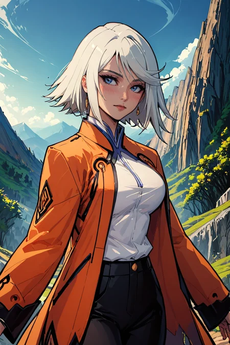 score_9, score_8_up, score_7_up, score_6_up,1girl, defRaineSage, bangs, orange jacket, white shirt, open clothes, black pants, pose, dutch angle, outside, mountain landscape, <lora:Expressive_H:0.69> Expressiveh, blush, volumetric lighting, (cinematic bokeh) <lora:Raine Sage Pony-000012:1> <lora:BalsamiqueLycoXL:0.8>