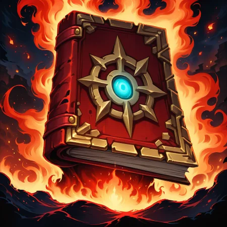 ((masterpiece, best quality)), high resolution, highly detailed, 32k picture,
zzmagicbook, 
red book, glowing, fire symbol,