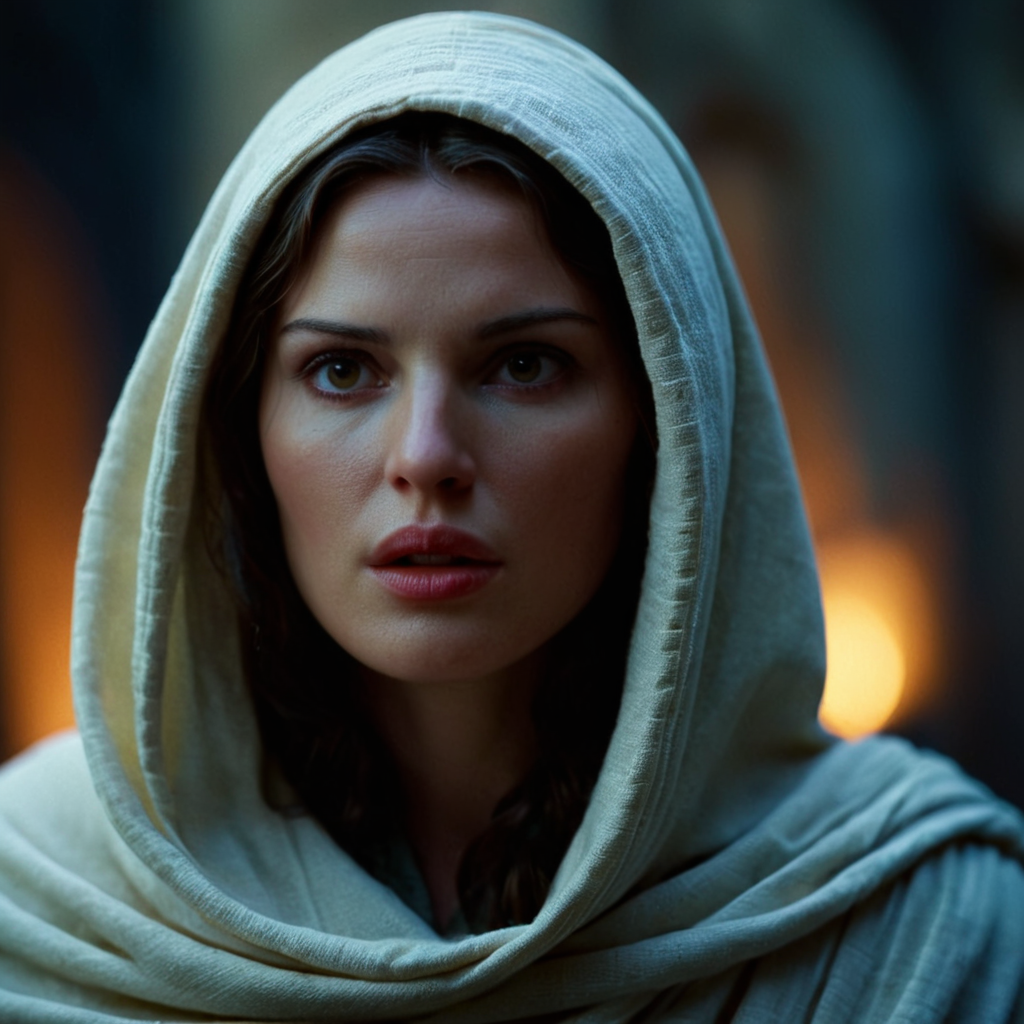 cinematic film still of cinematic film still of  <lora:add-detail-xl:0.1>1
<lora:detailed:0.2>
<lora:perfection style:0.2>
<lora:eyetune:0.5>
 <lora:xl_more_art-full_v1:0.3>
 <lora:Ron Fricke style:0.3>
 <lora:The Passion of the Christ style:0.9>
 <lora:TeethXL:1>
In the 1st century ancient history, an epic dramatic cinematic photo of a Mary, mother of Jesus woman in a hoodedie looks at the camera,1girl,solo,looking at viewer,closed mouth,hood,blurry,lips,blurry background,portrait,realistic ,horror movie themed, sharp, detailed, epic photography, artistic, dramatic light, cinematic style, film style, , shallow depth of field, vignette, highly detailed, high budget, bokeh, cinemascope, moody, epic, gorgeous, film grain, grainy