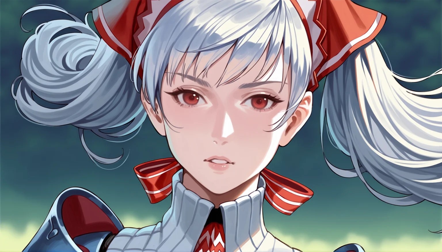 score_9,score_8_up,score_7_up,
realistic,highly detailed,
<lora:aliciamelchiott:0.9>,aliciamelchiott,1girl,solo,
awakened valkyria,in game style,white hair,twintails,bouncing hair,red eyes,half-closed eyes,looking at viewer,parted lips,headdress,military uniform,white collar,red badge,armor,portrait,front view,(final flame:1.1),outdoors,simple background,vignetting,blurry background,
