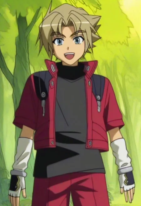 ((masterpiece)), ((best quality)), ((ultra-detailed)), ((absurdres)), score_9_up, score_8_up, score_7_up,
HD, top quality, best quality, amazing quality, High-quality illustrations, anime screencap, source_anime, best aesthetic, perfect proportions, perfect eyes, 1boy, 1male, solo boy, solo male, male focus, solo male focus, Anime, boy, male anime character, anime boy, handsome, cute, charming, sexy, good-looking, Coud Van Giruet, blonde-brown hair, split bangs, dark blue eyes, black turtleneck shirt, red jacket, open jacket, short sleeves, arm warmers, fingerless gloves, red pants, thigh straps, black boots, ((full body shot, head to feet shot)), ((forest, trees, yellow sky)), ((happy, open mouth, brave expression)), easynegative, updn, Expressiveh, masterpiece, best quality, very aesthetic, absurdres