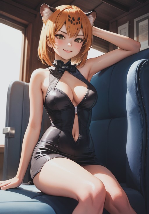 <lora:Jaguar:0.8>, Jaguar,1girl, solo, smirk, sitting,, (acclaimed, alluring, captivating, exciting, gorgeous, striking:1.3)