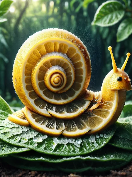 An ais-lmnsgr snail leaving a glistening trail across a dewy leaf <lora:ais-lmnsgr-sdxl:1>