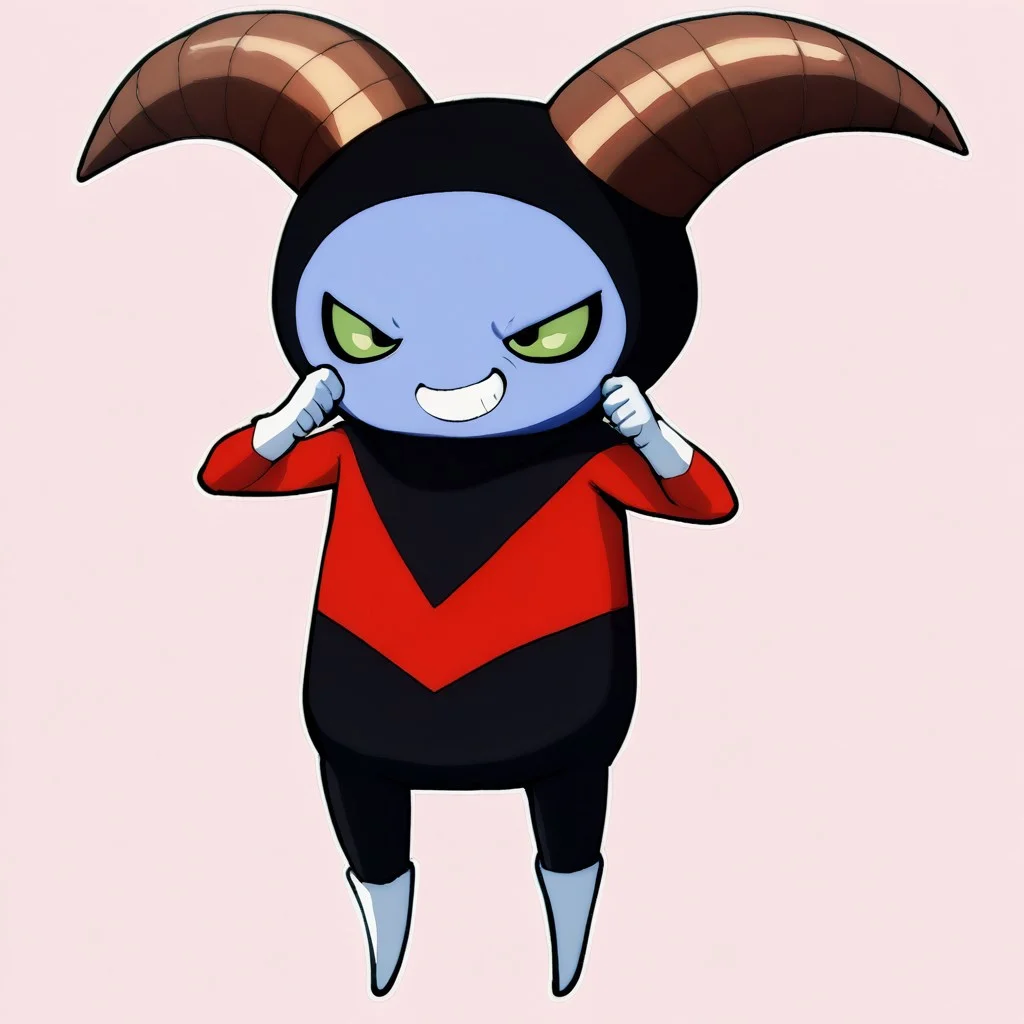 score_9, score_8_up, score_7_up, score_6_up, score_5_up, score_4_up, best quality, masterpiece, z0iray, superhero costume, horns, blue skin, grin, green sclera, BlackWhiplash Style, by hanuvo