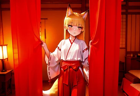 NSFW,1girl,fox girl,animal ear,miko outfit,hakama, red hakama,long hair,gold hair,hime cut,room,high quality,best quality, amazing quality,
absurdres, very aesthetic, newest, HDR, high detail RAW color art