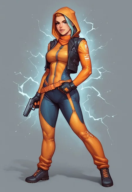 (1girl), dynamic pose
Lyra's iridescent jumpsuit shimmers like a moonlit lake, with neon pink and electric blue accents. Her hair crackles with electricity, styled in loose waves. Eyes burn like hot coals in fiery red and orange
((((full-clothed)))), ((long big pistol in hands, handgun in hands))
BREAK
((strange world background)) score_9, score_8_up, score_7_up, score_6_up, source_cartoon, rating_explicit, Expressiveh, (((((full body))))), dynamic pose