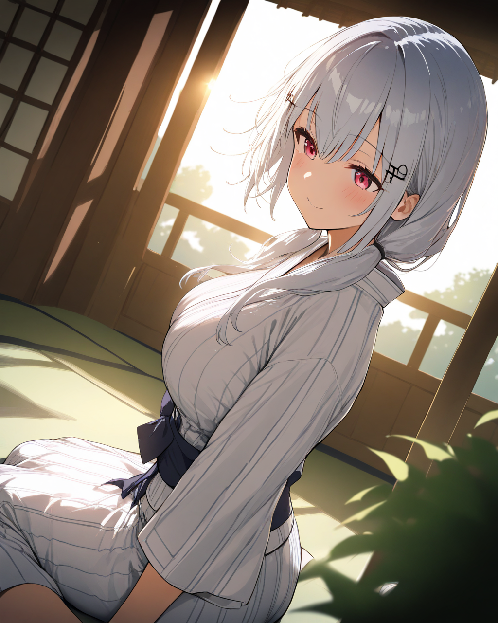 1girl,
HakaseFuyukiNijisanji,
safe, solo, dynamic angle,
hairclip,
beautiful eyes,
smile,
wariza, relaxed,
yukata, large breasts,
ryokan,
soft lighting, morning,
depth of field,
<lora:kp_HakaseFuyukiNijisanji1stCostumeAnimagineXL_v1_1:1.0>,
masterpiece, high score, great score, absurdres