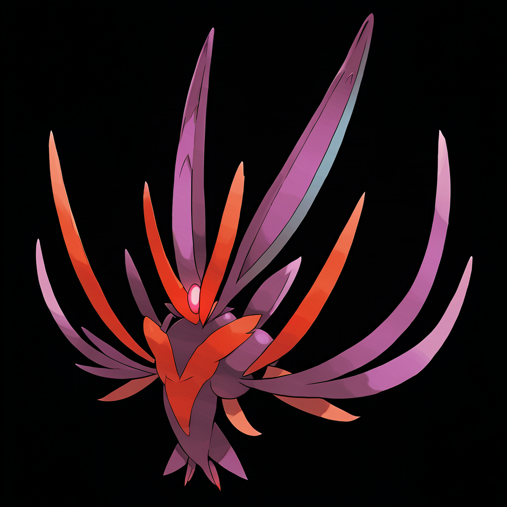 <lora:pokemon_pony_xl:1>, watercolor creature art like pokemon, Type: Bug, Type: Fire, Egg Group: No eggs discovered, is a pokemon creature that The animal's whiskers are tipped with Teal that light up when it navigates through Dragon environments,The animal's mating dance involves a complex sequence of Purple flashes produced by its body,Its hind limbs contain pockets of Dark Fairy gas, enabling brief bouts of flight,It has a Magenta aura that forms a shield around its body when it senses danger an instinctive protector,Horns that curl into Orange spirals, a crown bestowed by nature to mark its sovereignty over the land it roams score_9, score_8_up, score_7_up, score_6_up, score_5_up, score_4_up.  Simple black background, (Masterpiece:1.3) (best quality:1.2) (high quality:1.1)