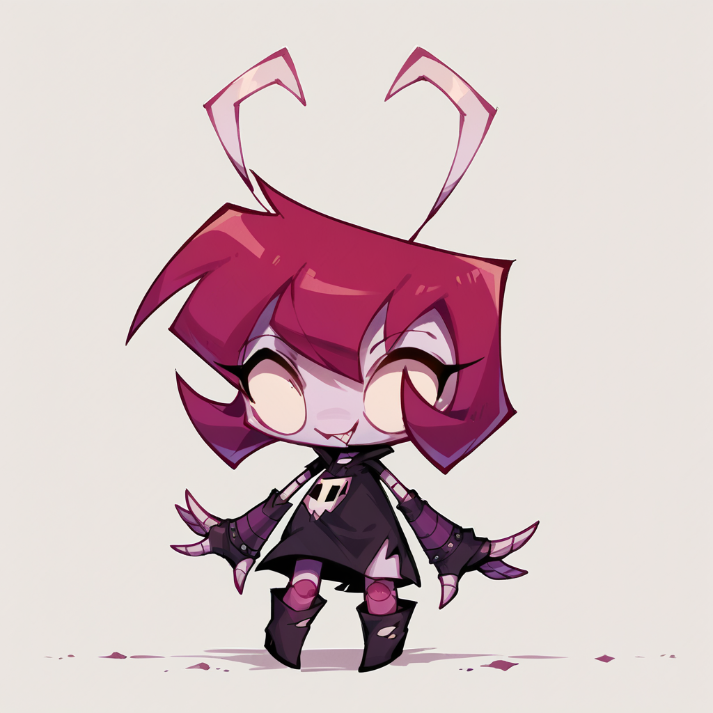 score_9, score_8_up, score_7_up, score_6_up,  <lora:z1mXLP:1> (z1m), (invader zim:0.8), solo, cel shading, cute robot,