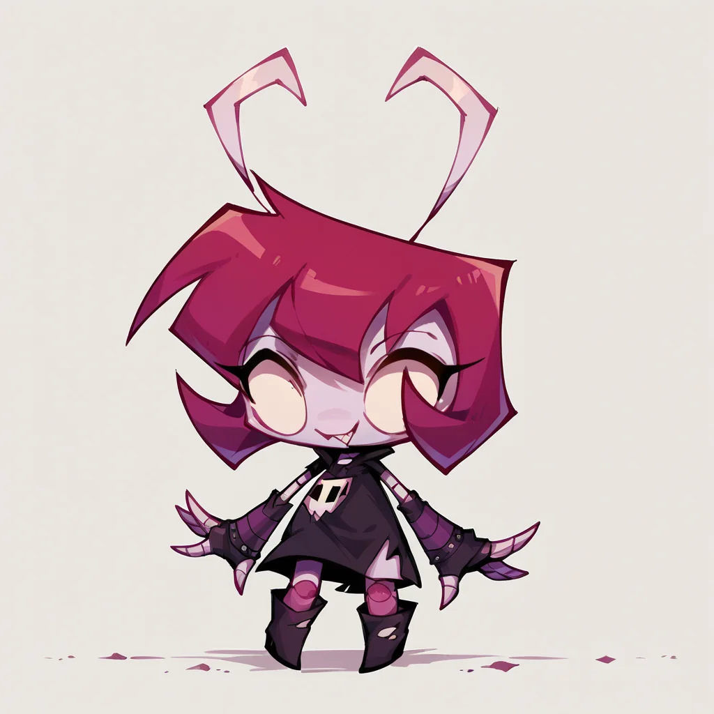 score_9, score_8_up, score_7_up, score_6_up, <lora:z1mXLP:1> (z1m), (invader zim:0.8), solo, cel shading, cute robot,
