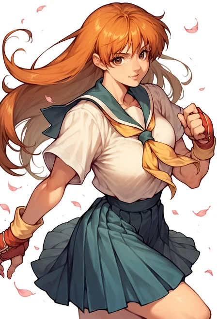 1girl, solo, kasfg, brown eyes, brown hair, orange hair,long hair,school uniform,<lora:kasumi-v1-ponyxl-000015:0.8>, <lora:PONY-ç»-SVC:0.9>,score_7_up, score_8_up, score_9_up, capcom_snk,