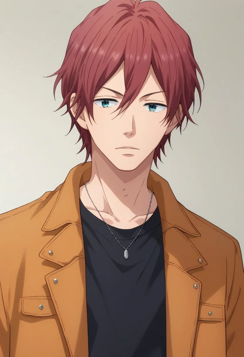 score_9, score_8_up, score_7_up, source_anime, highly detailed,
tomoya, 1boy, solo, male focus, red hair, blue eyes, shirt, black shirt, jacket, orange jacket, pants, upper body