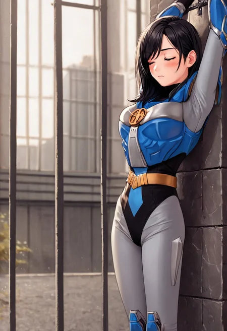 score_9, score_8_up, score_7_up, source_anime, zPDXL, zPDXLpg, <lora:offset_0.2:0.1>, <lora:spo_sdxl_10ep_4k-data_lora_webui:1>,
1girl, solo,
sazerpisces, armor, black leotard, silver bodysuit, belt, gauntlets, black gloves, <lora:Sazer_Pisces_v2:1>,
black hair, green eyes, medium hair, hair behind ear, swept bangs, ass visible through thighs,
blush, closed eyes, sleeping
from side, crucifixion, fainted, defeated, arms up horizontally, o
outdoors, city, street
