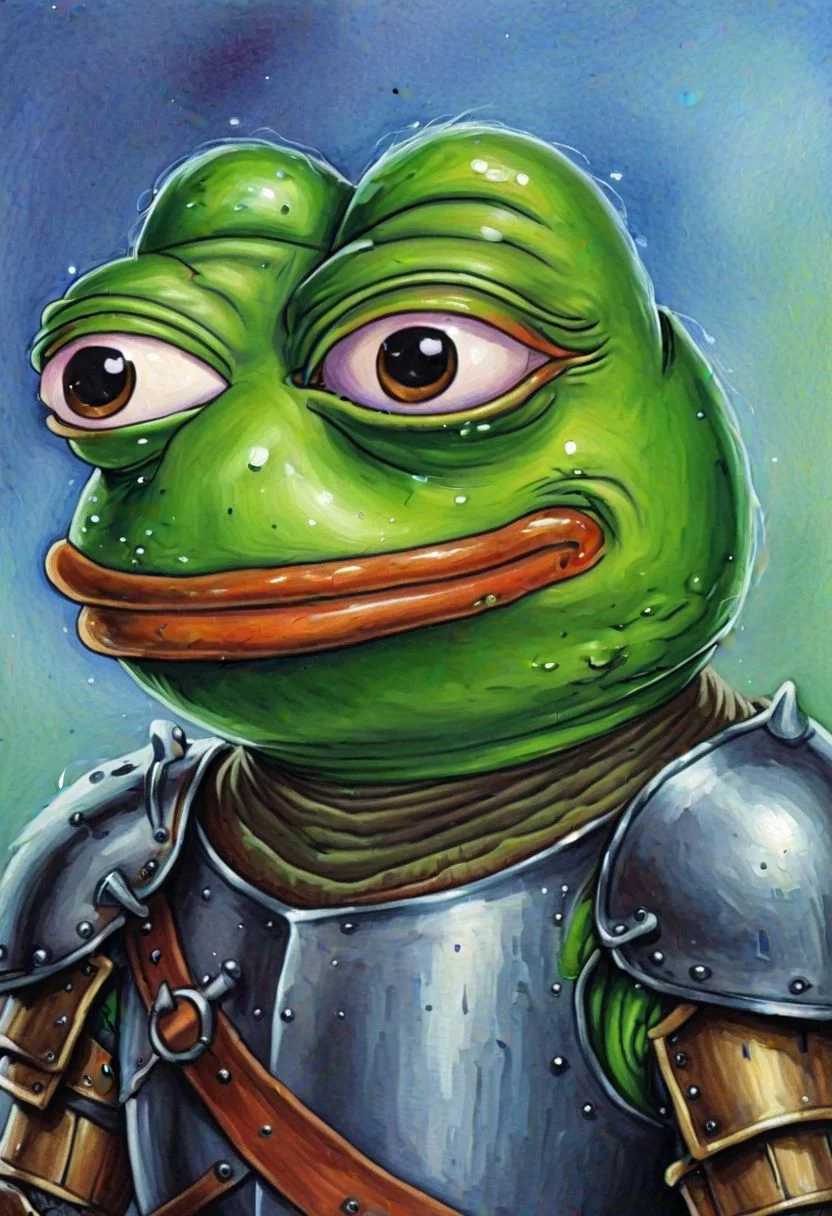 fantasy art, portrait, knight pepe_frog, painting, detailed, evoKevWalker, art by kev walker,