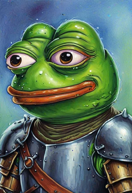 fantasy art, portrait, knight pepe_frog, painting, detailed, evoKevWalker, art by kev walker,