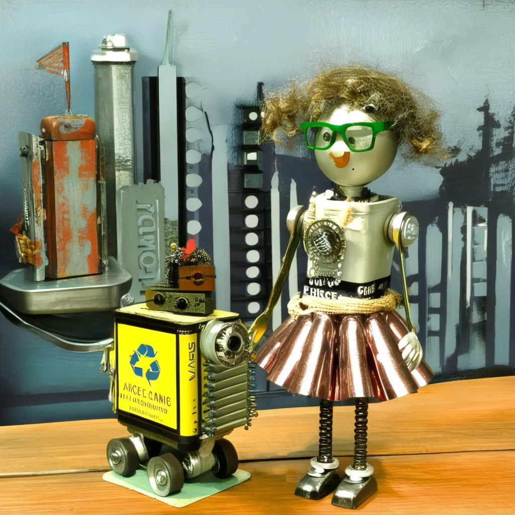 recyclforge girl in big city<lora:recyclforge:1>