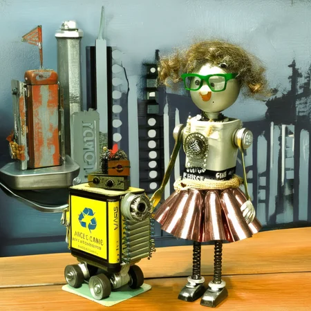 recyclforge girl in big city<lora:recyclforge:1>