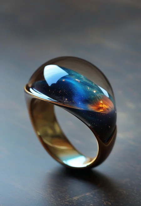 End_JewelryMorph, a ring with a planet inside a transparent glass dome