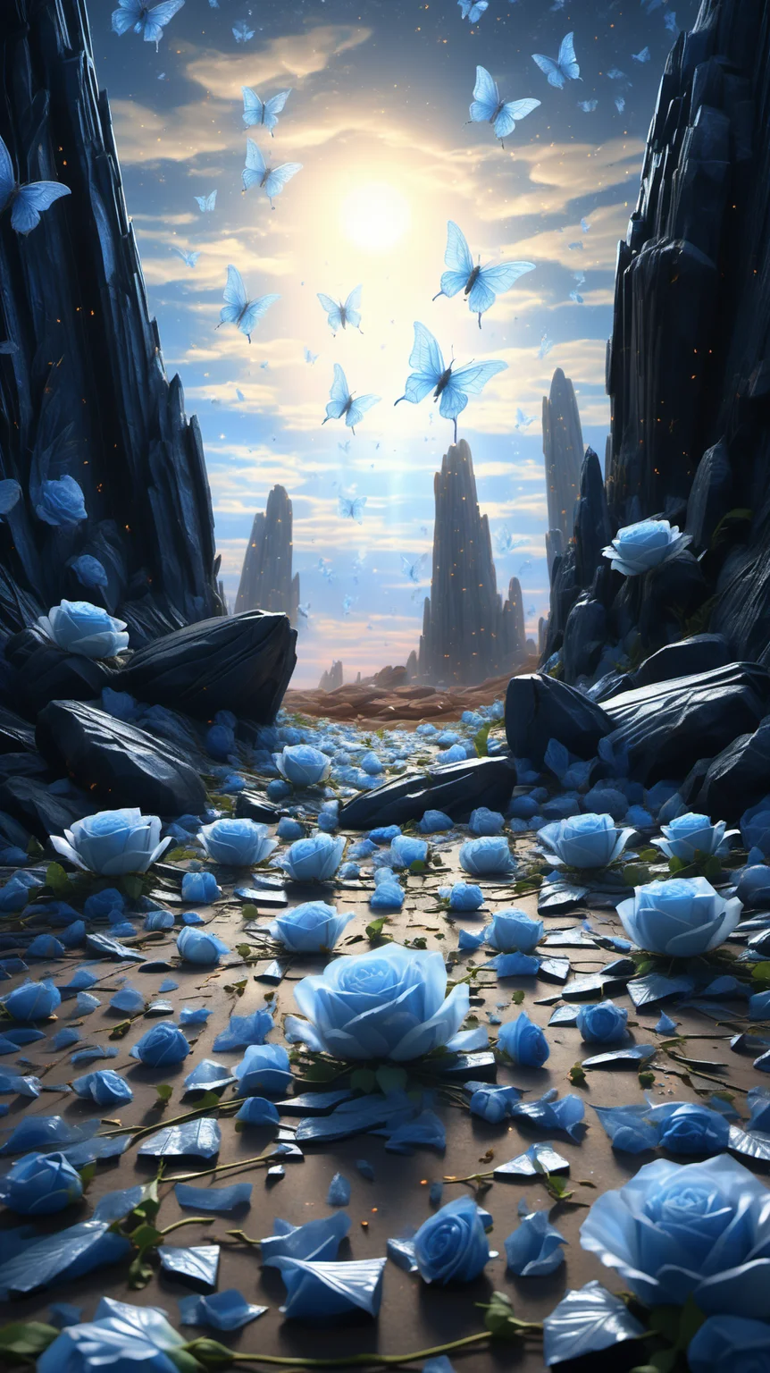 arien_angel,full body,dynamic posture,CG character design,gorgeous speed painting,4k concept dark art created by alyssa monks. uhd perspective shooting,ophanim angels,amazing wings,blue rose patterned surface details,soft blue light,orton effect,the background of the whole painting is a translucent dark totem to give a sense of fear,BJ_Alien_garbage,
BJ_debris,outdoors,sky,cloud,star_\(sky\),starry_sky,sunset,rock,sun,<lora:SDXL_debris:0.7>,<lora:Blue_butterfly_SDXL1.0:0.7>,