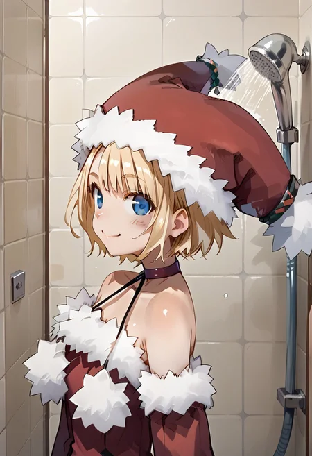 score_9, score_8_up, score_7_up,
source_anime,zPDXL3,
BREAK
1girl_Witch, solo,fur-trimmed sleeves, hat, pantyhose, fur-trimmed dress, fur-trimmed red clothes, fur-trimmed headwear, fur-trimmed boots , red footwear, bare shoulders, pom pom \(clothes\), choker, detached sleeves,
smile,blush, blush stickers,
closed mouth,,
BREAK
soro,
hands on cheek,
shiny skin, shiny, oily skin, oily face,shiny face,
shower room,
extremely detailed , detailed background,
upper body,
from side,
looking at viewer