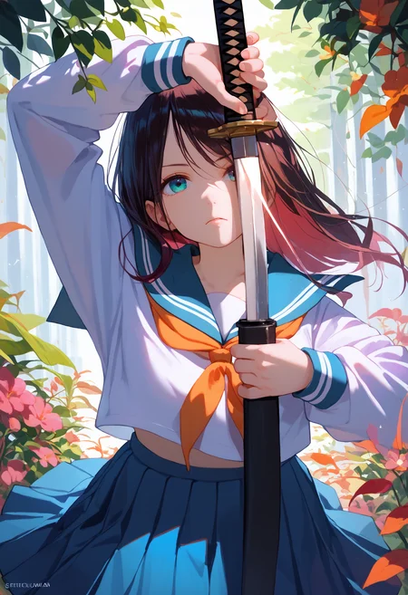 score_9, score_8_up, score_7_up, 1girl, arm up unsheathing sword, serafuku, school uniform, pleated skirt
<lora:unsheathing_pose_vertical_3_final:1>