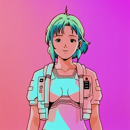 realistic, k4r1n woman standing, kawaii, cute, medium shot, happy, front view, background of gradient fluorescent, pastel tones (by wes anderson:1) <lora:k4r1n-000005:0.6>