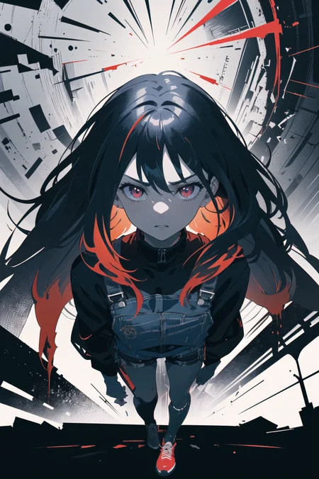 ((((dramatic))), (((gritty))), (((intense))) film poster featuring a young woman as the central character. She stands confidently in the center of the poster, wearing a stylish and edgy outfit, with a determined expression on her face. The background is dark and gritty, with a sense of danger and intensity. The text is bold and attention-grabbing, with a catchy tagline that adds to the overall feeling of drama and excitement. The color palette is mainly dark with splashes of vibrant colors, giving the poster a dynamic and visually striking appearance,tachi-e