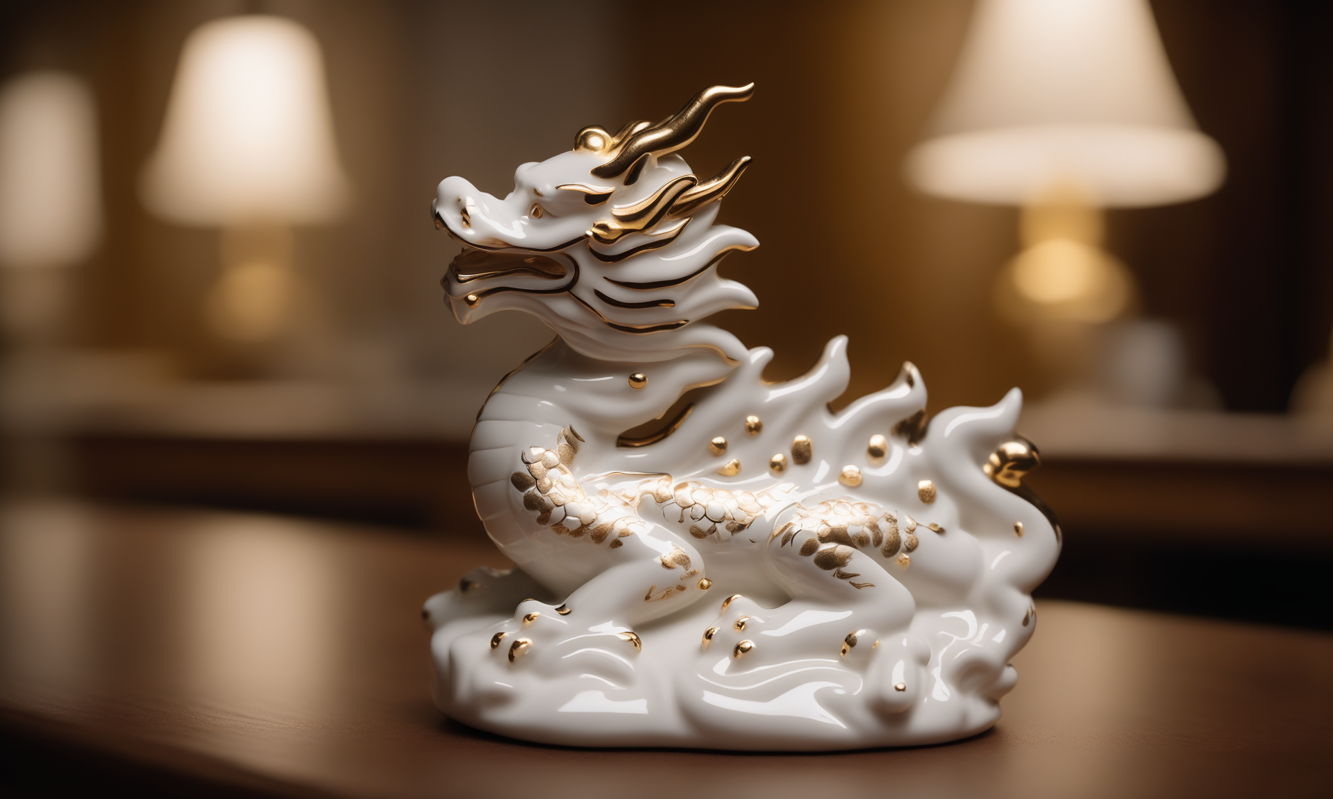 cinematic film still <lora:pcporcelaincd_xl-000006:0.7>,a handmade model toy of a chinese dragon made of (pcporcelaincd_xl,porcelain,white theme,gold lacquer,shiny:1.3) in office,no humans,long-focus,tilt-shift,indoors,full body,chinese zodiac,wooden table,cutie,cute,still life,animal statue,front view,facing viewer,looking at viewer . shallow depth of field, vignette, highly detailed, high budget, bokeh, cinemascope, moody, epic, gorgeous, film grain, grainy, 8K, HDR, UHD, masterpiece, best quality, highly detailed, high resolution, finely detail, extremely detailed, ultra detailed, wallpaper