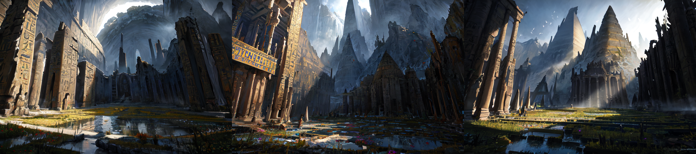 (otherworldly), highly insanely detailed, masterpiece, top quality, best quality, highres, 4k, 8k, RAW photo, 
((ancient egyptian theme:1.2)), taiwan, korean, ((post-apocalyptic:1.2)), 
abandoned building, overgrown with vegetation, ruin, 
(gardens, village:0.6), 
mythical, mysterious, 
reflection, reflective floor, 
blue cloudy sky, blue sky, 
(flower, falling petals, petals on liquid, petals:0.8), 
(mandala, nebula, fractal art:0.5), 
(dreamlike, dream like, dream-like, dream-like atmosphere:0.6), 
(long hair, glowing hair, hair over one eye, long messy hair), 
(eyelashes, eyeliner, eyeshadow, eyelashes, long eyelashes), 
collar, earrings, jewelry, necklace, armlet, 
nsfw, 
cleavage, perfect body, makeup, 
(from side, facing away), 
epic medieval fantasy, 1boy, bird, fanmou, landscape, mountain, nature, outdoors, ruins, sky, solo, tree, winter, <lora:Fantasy_Mountains:0.7>, epiCPhoto, (fantasy world)