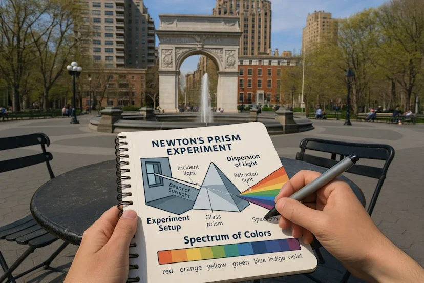now generate a POV of a person drawing this diagram in their notebook, at a round cafe table in washington square park