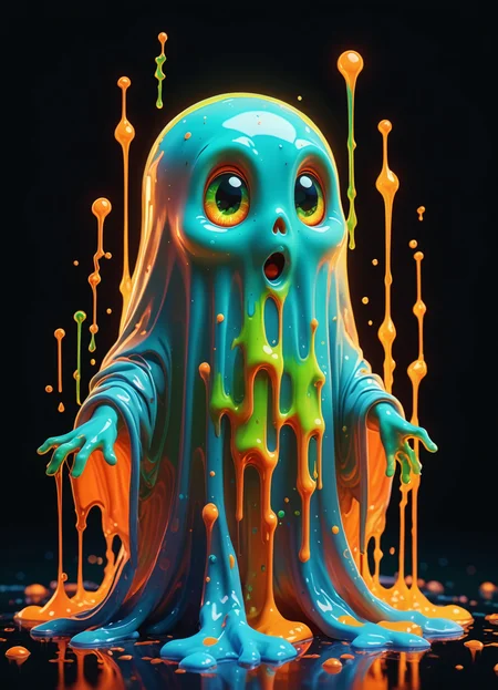 (Ombre color scheme of opal ,neon light orange ,neon green) splash art, a quirky liquid portrait of a cute and adorable sheet ghost, splash style of paint, Pixar style, Halloween colors, hyper detailed intricately detailed, fantastical, intricate detail, splash screen, liquid, gooey, slime, splashy, fantasy, concept art, 8k resolution, masterpiece, melting, complex background, intricate detailed, bright colors, fantasy, concept art, digital art, intricate, oil on canvas, masterpiece, expert, insanely detailed, 4k resolution, <lora:br1ghtXLP:0.7> multicolored <lora:43stl1ght1ngXLP2:0.7> 43stl1ght1ng, low light, dramatic lighting, darkness, neon, spotlight <lora:envyStarlight_v10:0.8>