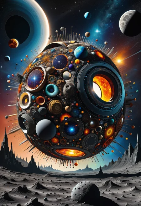 hyper detailed masterpiece, dynamic, awesome quality,DonMN33dl3P1ll0wXL space debris, interstellar, heliocentric, solar eclipse <lora:DonMN33dl3P1ll0wXL:1>