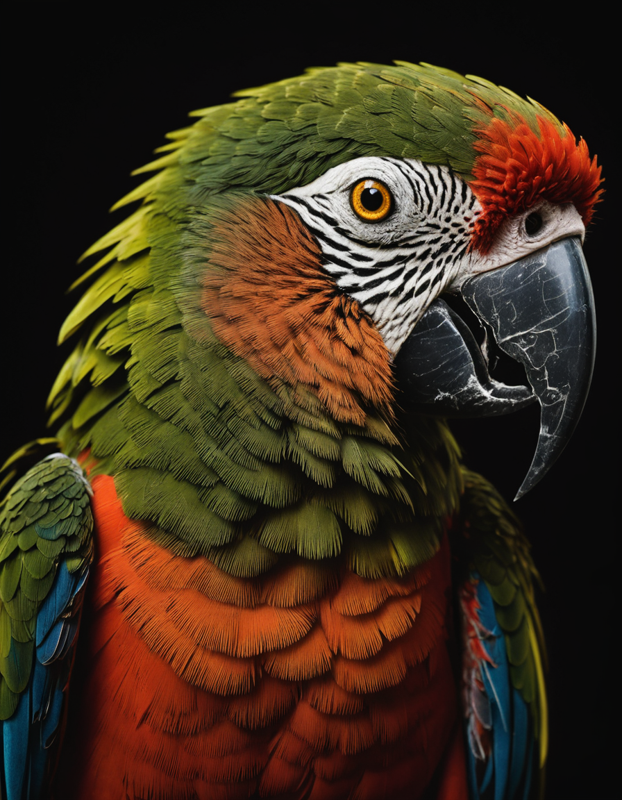 macro shot,cinematic photo of parrot,colorful,dark shot,film grain,extremely detailed