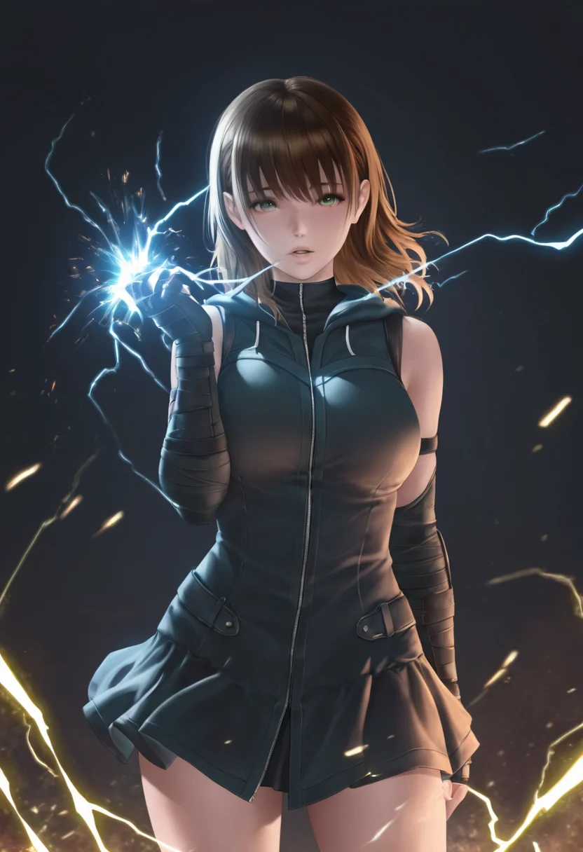 <lora:doaxvvV1ill-10:0.7> doaxvv style,1girl,doa-nanami,cowboy shot, 
1girl,
looking at viewer, parted lips, wind, dark background, electricity, sparks,
masterpiece,best quality,amazing quality,