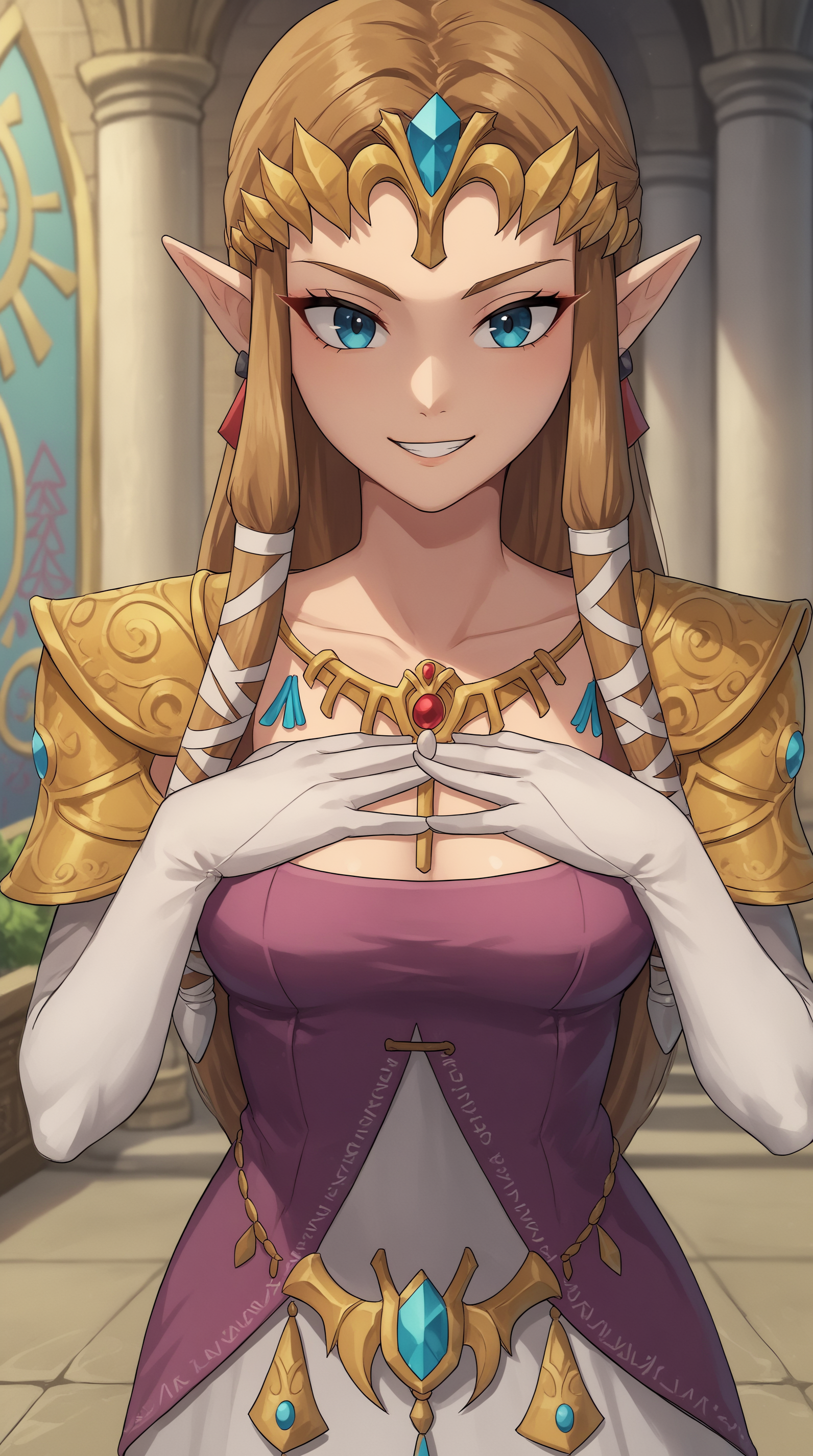 score_9, score_8_up, score_7_up,anime_source, source_anime, best background, detailed background, anime screencap, 4k, upscale,  Zelda TP, Main Outfit, solo, looking at viewer, indoors, corridor, grin, hand on own chest  <lora:JN_Zelda_TP_Pony:0.8>