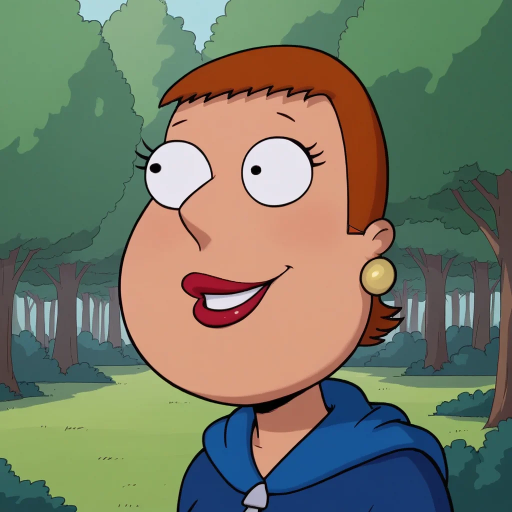 score_9_up, score_8_up, BREAK, Jennifer, 1girl, solo, brown hair, short hair, black eyes, lipstick, earrings, hoodie, upper body, <lora:Jennifer_FamilyGuy_PXL_Leaf1:1>, outdoors, forest,