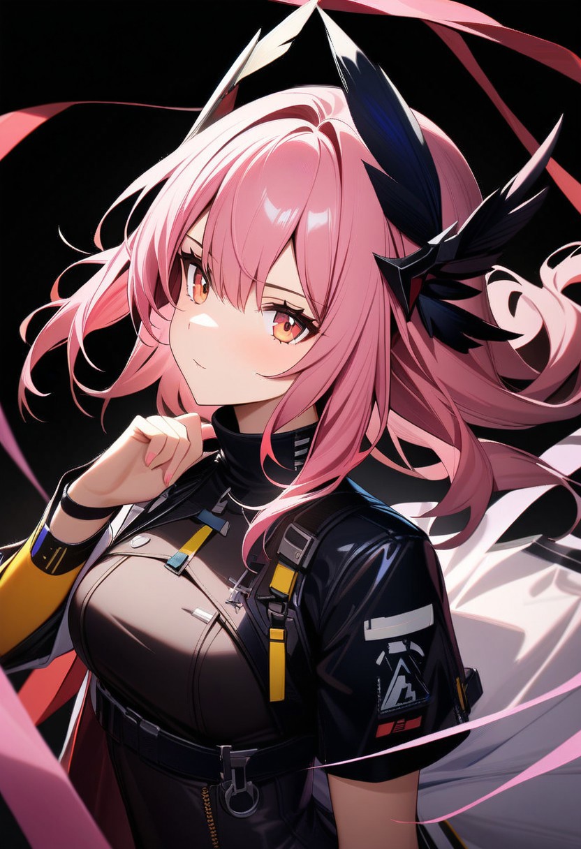 masterpiece, 1girl, ARKNIGHTS ELITE, black background, pink hair