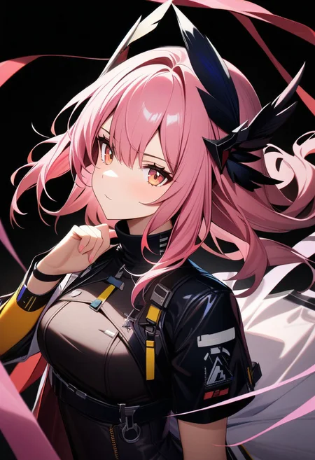 masterpiece, 1girl, ARKNIGHTS ELITE, black background, pink hair