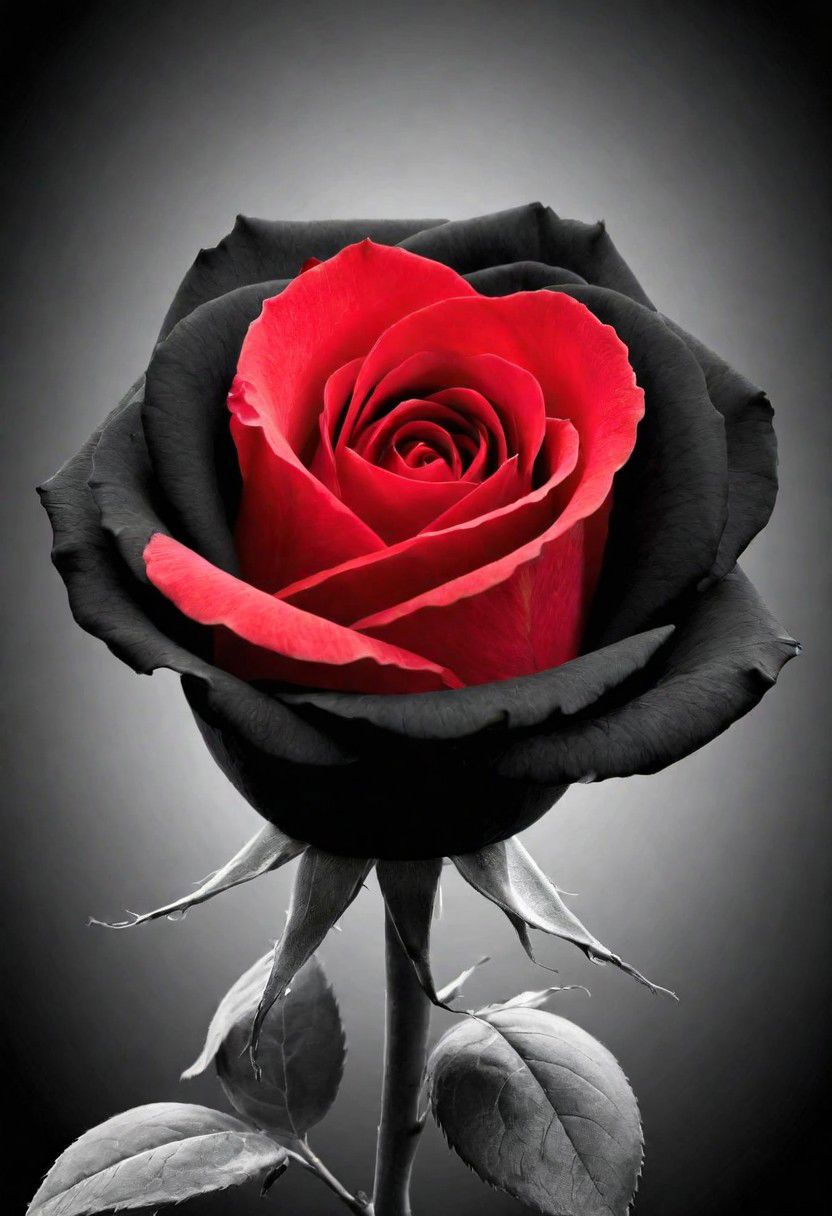 a rose, (Black and white image, Red Accent)