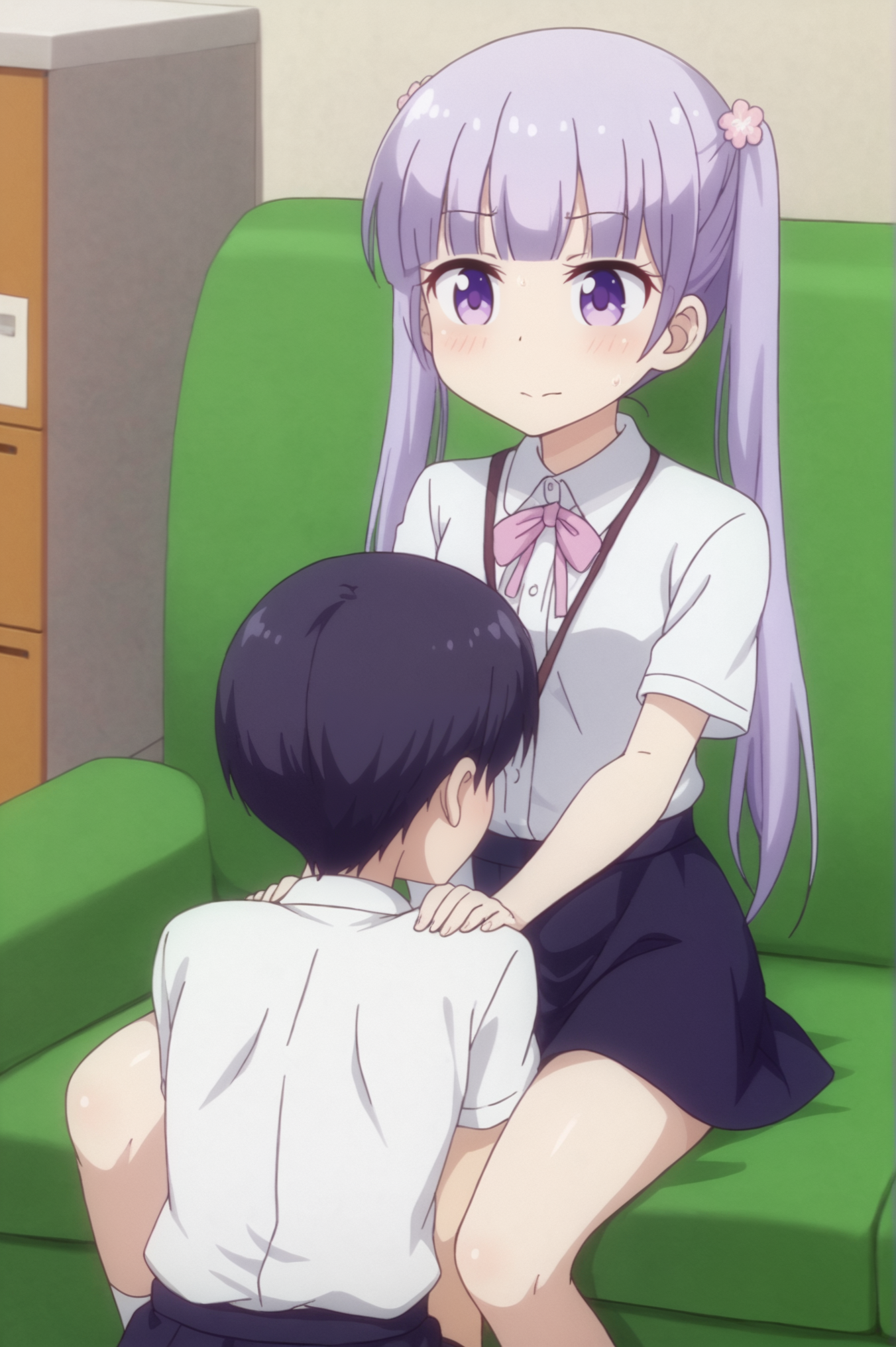 <lora:Aoba_Suzukaze:0.7> Aoba Suzukaze, shirt, white shirt, blue skirt, sitting <lora:sdxl_lightning_4step_lora:1>