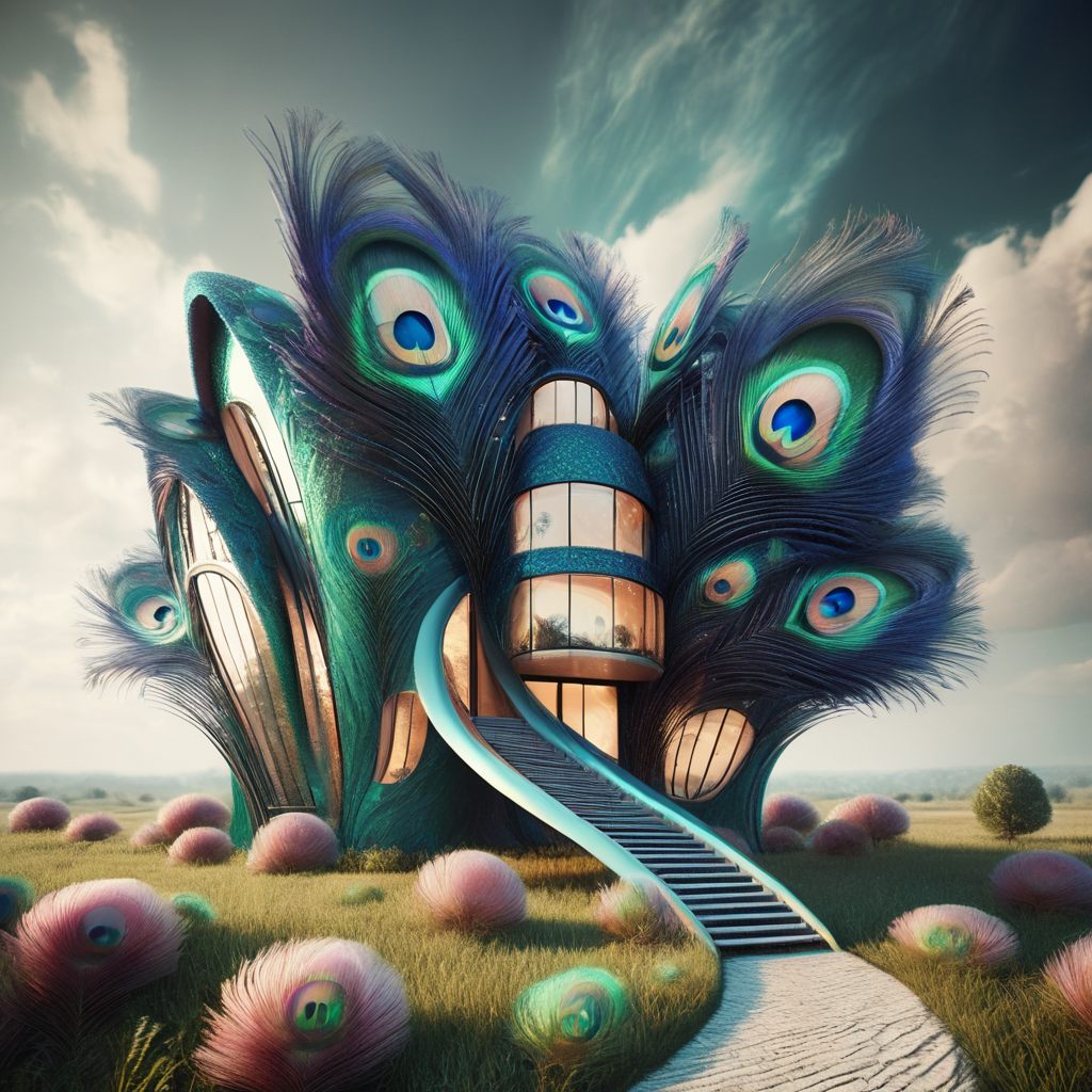pavolaris futuristic house with peacock feathers, professional  photo, expressive, detailed, sharpened, cinematic<lora:pavolaris:1>