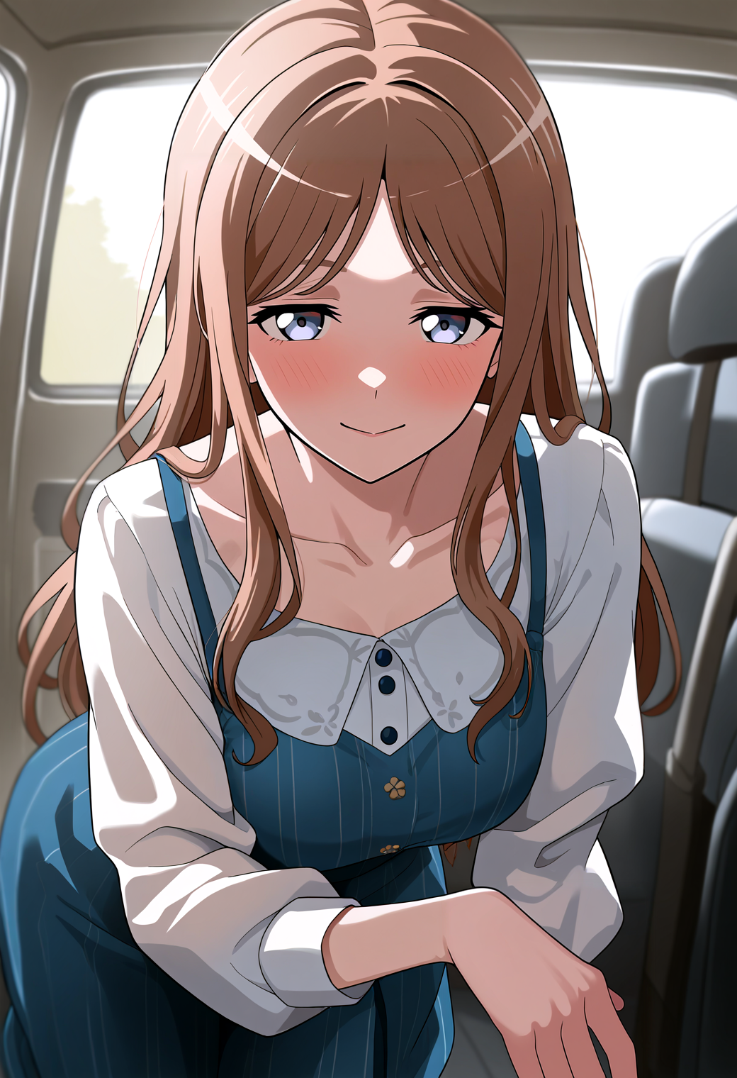 very awa, masterpiece, best quality, year 2024, newest, highres, absurdres, <lora:age_slider_v4:3> <lora:thicc_v1.4-pony:1.2>,detailed_background,indoors,grey eyes,van springfield,dress,smile,nagasaki soyo,bang dream!,bang dream! it&