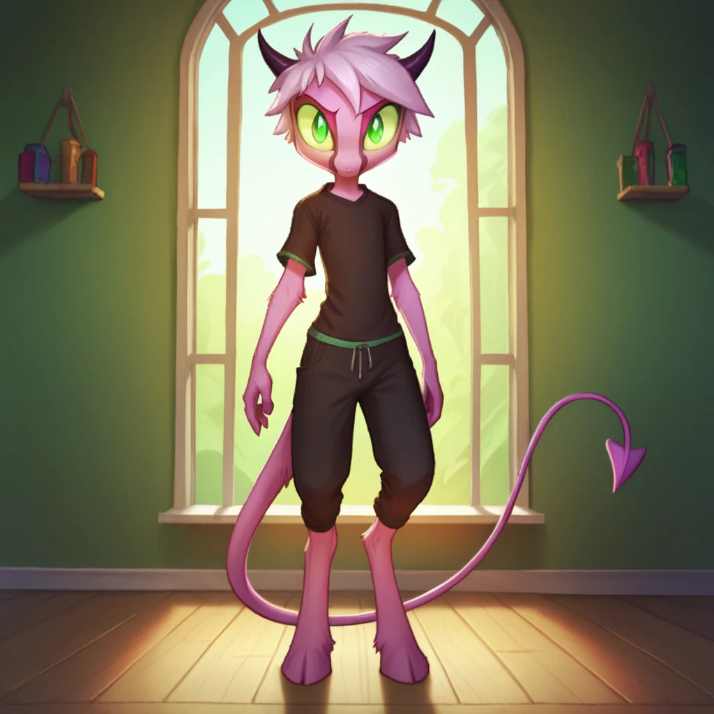 score_9, score_8_up, score_7_up,
Dreamkeepers,namah_calah, solo,small horns,looking at viewer,single demon tail,standing,inside,room,detailed backround,green eyes,pink fur,front view,
,<lora:dreamkeepers_multiple_Characters:0.8>,