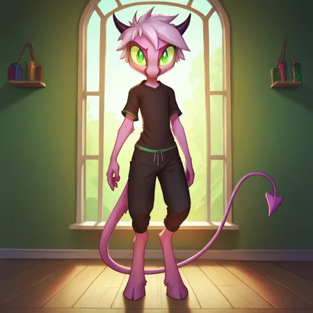score_9, score_8_up, score_7_up,
Dreamkeepers,namah_calah, solo,small horns,looking at viewer,single demon tail,standing,inside,room,detailed backround,green eyes,pink fur,front view,
,<lora:dreamkeepers_multiple_Characters:0.8>,