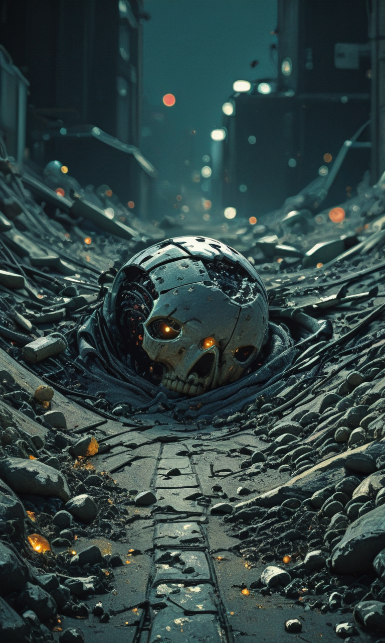 high angle, broken dramatic, search-light, at night,  <lora:- iLL - the_edgy_mech_V2.0-step000013500:.5>,    <lora:- iLL - master_of_slob_omnom_V1.0-step00003500:0.8> <lora:ck-nc-cyberpunk-IL:0.4>