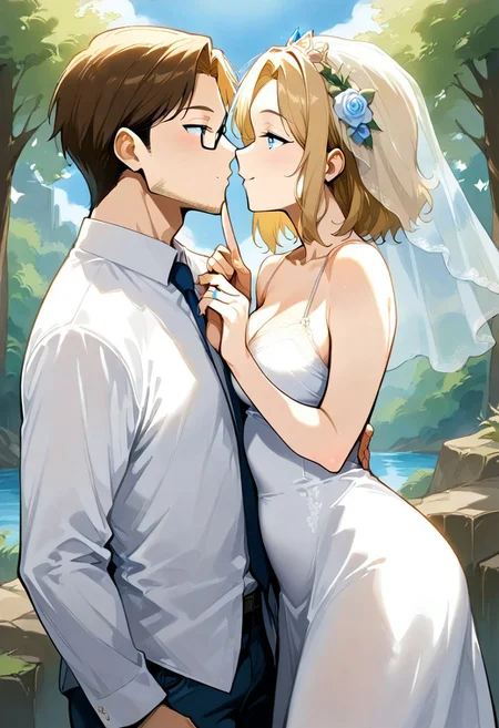 score_9, score_8_up, score_7_up, score_6_up, score_5_up, score_4_up, highres, 1boy, 1girl, c4n6y marrying 43r0n,
BREAK
1girl, 3r1k4,
BREAK
1boy, 43r0n,
BREAK
wedding dress, black wedding suit, happy, kissing, golden ring, ring finger, ring on finger, outside, cliff edge, wedding scene, flower arch, source_anime, ntm,