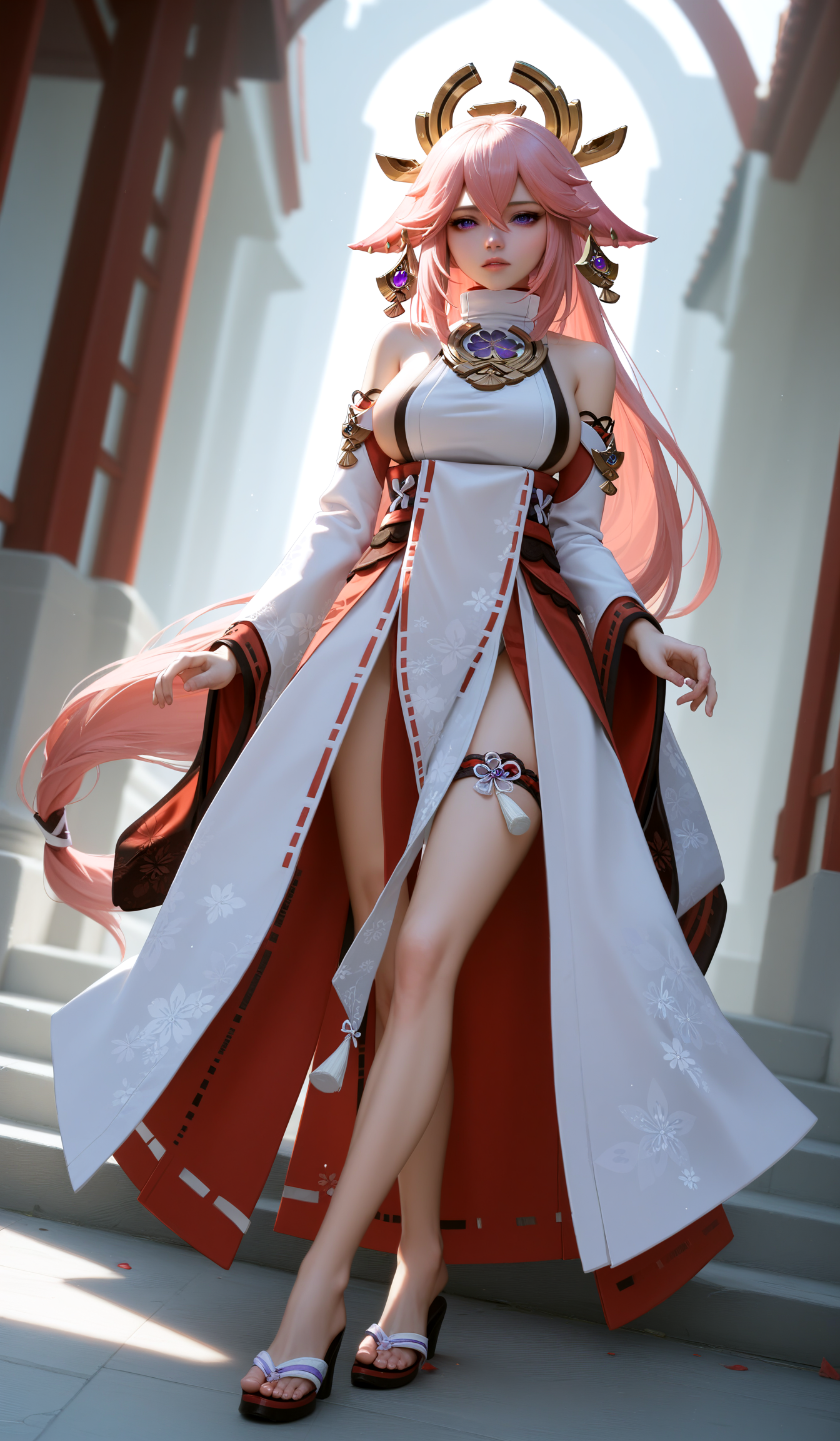 score_9,score_8_up,score_7_up,rating_explicit,underwear ,panty ,presenting, white skin, delicate and whimsical ambiance,Indoor ,chinese_girl,
(yae miko, animal ears, floppy ears, fox ears, hair between eyes, long hair, pink hair, purple eyes, pink hair,bare shoulders, detached sleeves, earrings, hair ornament, high heels, japanese clothes, long sleeves, sideboob, thigh strap, thighs, wide sleeves,),
peerlessly beautiful,(dynamic angle,dynamic pose),shine,glowing,energy coalescing and vibrating,Close-up photo,lie_down,Elegant,
wearing wedding_dress,(((miniskirt))),charming,alluring,seductive,erotic,enchanting,cleavage,exposed,
(draped lower body clothing, velvet,   Tunic Length, Empire Waist, Pockets,,sheer panels, button closure),(eclipsing glowing emerald, adamantine, titanium, impact resistance, clarity enhancement, rare find, antique, modern, achievement and success),